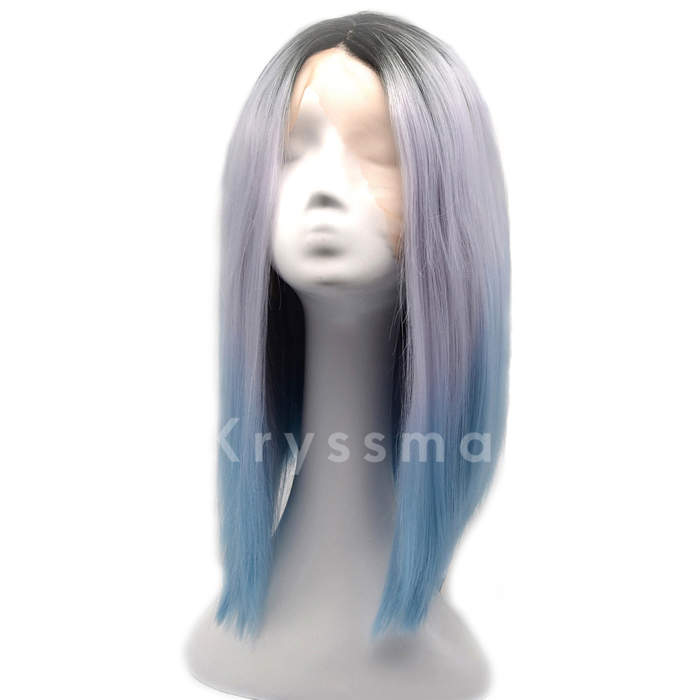 Ombre Silver Blue Bob Synthetic Lace Front Wigs Anastasia