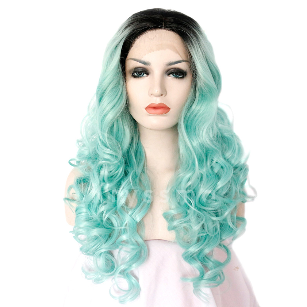 Ombre Green Curly Synthetic Lace Front Wigs Dinah