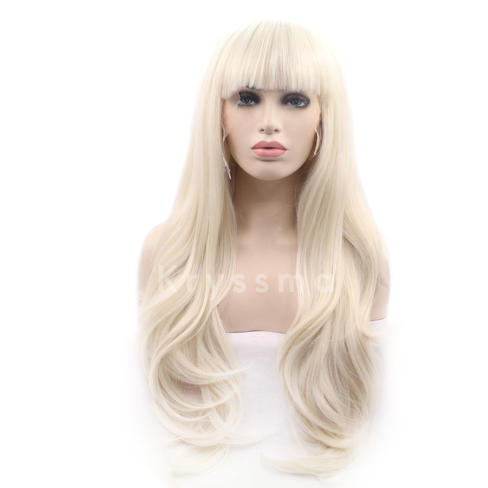 blonde synthetic lace front wig with bangs