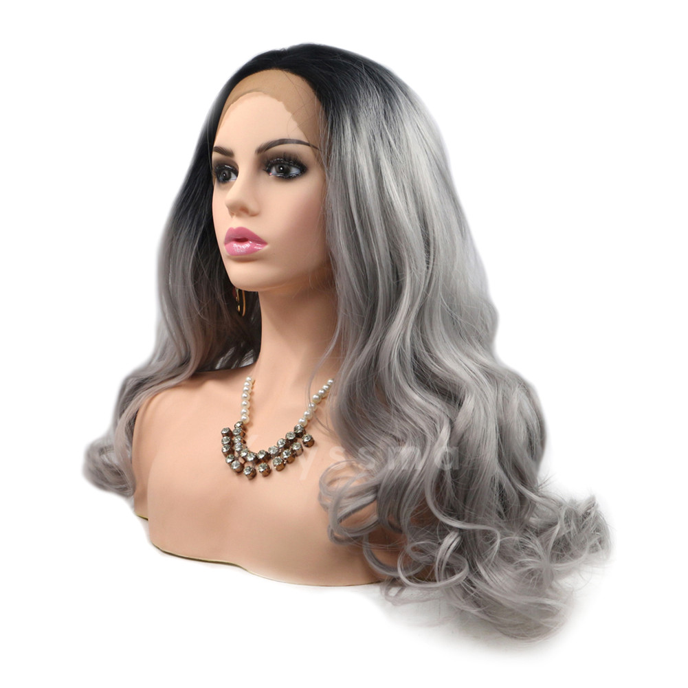 OMBRE GRAY WAVY SYNTHETIC LACE FRONT WIGS ISA Official
