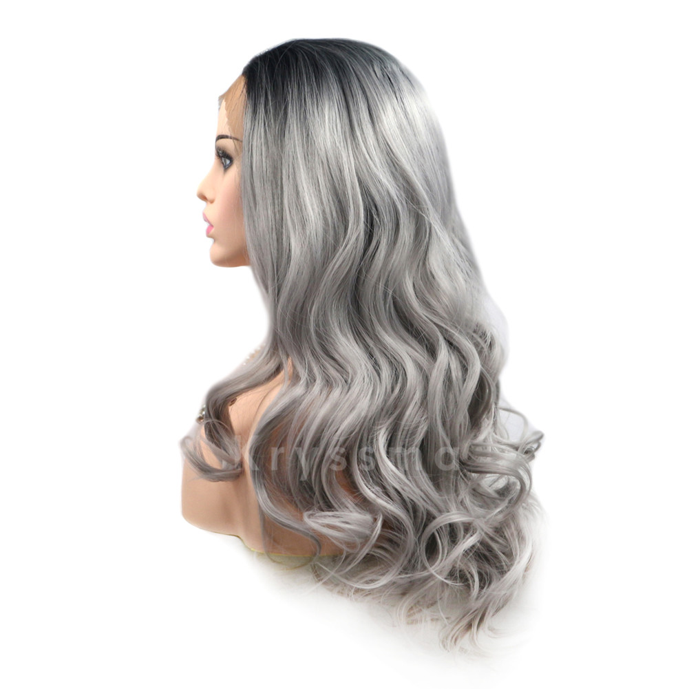 Short Stylish Silver Grey Ombre Wavy Synthetic Lace Front Wig