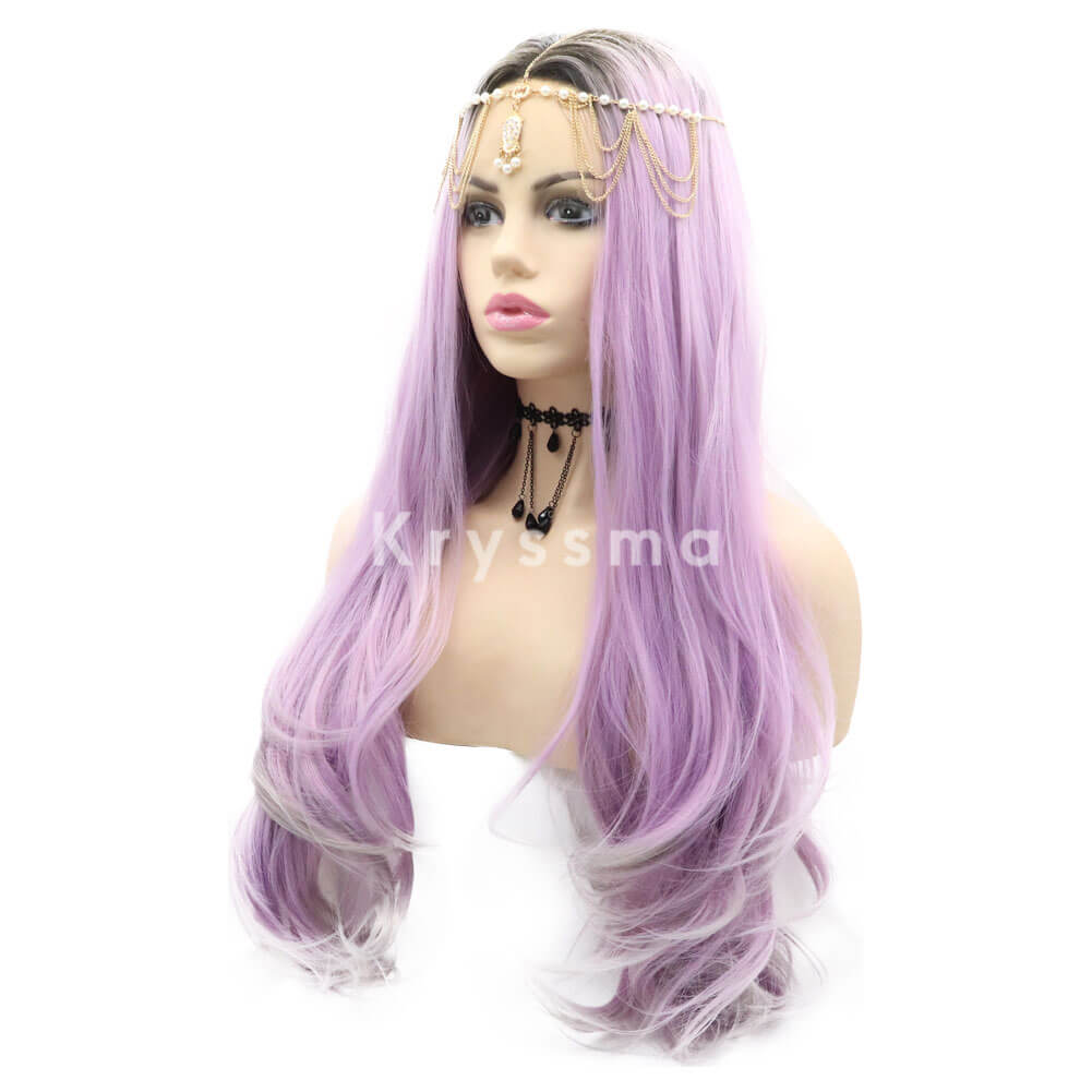 Long Mystery Dark Purple Ombre Straight Synthetic Lace Front Wig
